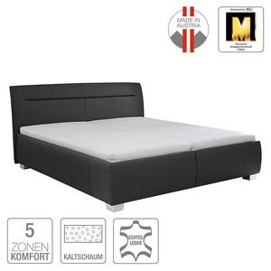 Lit capitonné Tabea Cuir véritable - Anthracite - 180 x 200cm - Avec sommier à lattes & matelas - D2 souple