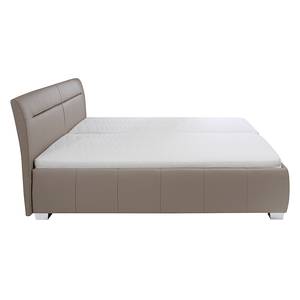 Gestoffeerd bed Tabea (echt leer) echt leer - Zandgrijs - 180 x 200cm - Met lattenbodem & matras - H3 medium