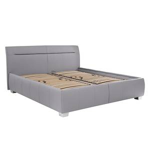 Gestoffeerd bed Tabea (echt leer) echt leer - Grijs - 180 x 200cm - Met lattenbodem & matras - H3 medium