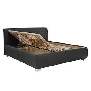 Lit capitonné Tabea Cuir véritable - Anthracite - 200 x 200cm - Avec sommier à lattes & matelas - D2 souple