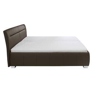 Lit capitonné Tabea Cuir véritable - Marron foncé - 200 x 200cm - Avec sommier à lattes & matelas - D2 souple