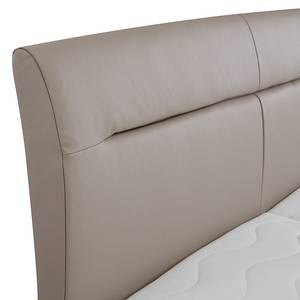 Lit capitonné Tabea Cuir véritable - Gris sable - 200 x 200cm - Avec sommier à lattes & matelas - D2 souple