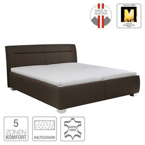 Gestoffeerd bed Tabea (echt leer) echt leer - Donkerbruin - 200 x 200cm - Met lattenbodem & matras - H3 medium