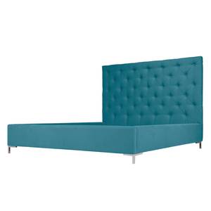 Gestoffeerd bed Tilia I geweven stof - Stof Naya: Turquoise - 140 x 200cm - T-vorm