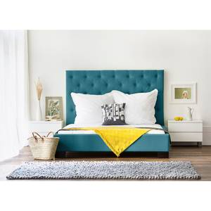 Gestoffeerd bed Tilia I geweven stof - Stof Naya: Turquoise - 160 x 200cm - Hoekig