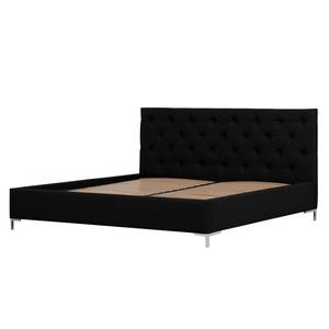 Lit rembourré Tilia II Cuir véritable - Cuir Arik : Noir - 160 x 200cm - Forme en T