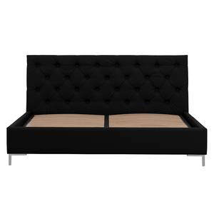 Lit rembourré Tilia II Cuir véritable - Cuir Arik : Noir - 160 x 200cm - Forme en T