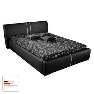 Lit capitonné Tumba Imitation cuir - 140 x 200cm - Sans matelas - Structure de lit sans sommier à lattes - Noir