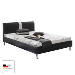 Lit capitonné Umea Imitation cuir - Noir - 140 x 200cm - Matelas boxspring