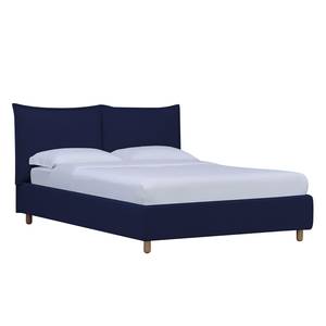 Gestoffeerd bed Versa I Stof Valona: Donkerblauw - 140 x 200cm - 1 opbergruimte - Lichtbruin
