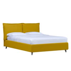 Gestoffeerd bed Versa I Stof Valona: Mosterdgeel - 140 x 200cm - 1 opbergruimte - Grijs