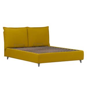 Gestoffeerd bed Versa I Stof Valona: Mosterdgeel - 180 x 200cm - 1 opbergruimte - Grijs