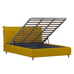 Gestoffeerd bed Versa I Stof Valona: Mosterdgeel - 180 x 200cm - 1 opbergruimte - Grijs