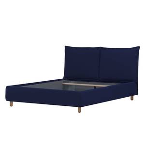Gestoffeerd bed Versa I Stof Valona: Donkerblauw - 90 x 200cm - Geen opbergruimte - Lichtbruin