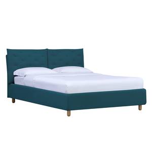 Gestoffeerd bed Versa II Stof Valona: Petrolblauw - 160 x 200cm - 1 opbergruimte - Lichtbruin