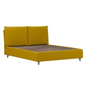 Lit rembourré Versa III Tissu Valona : Jaune moutarde - 140 x 200cm - 1 tiroir de lit - Gris