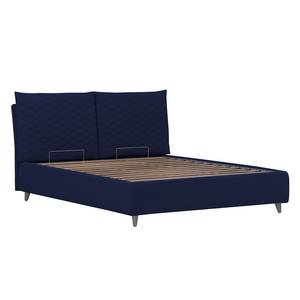 Gestoffeerd bed Versa III Stof Valona: Donkerblauw - 90 x 200cm - 1 opbergruimte - Grijs