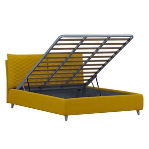 Gestoffeerd bed Versa III Stof Valona: Mosterdgeel - 90 x 200cm - 1 opbergruimte - Grijs