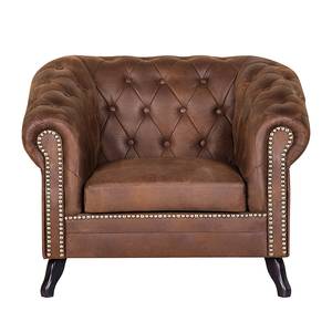 Gestoffeerde meubelset Nixa (3-zitsbank, 2-zitsbank en fauteuil) - bruine antiek leren look