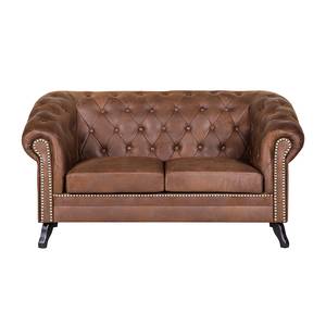 Gestoffeerde meubelset Nixa (3-zitsbank, 2-zitsbank en fauteuil) - bruine antiek leren look