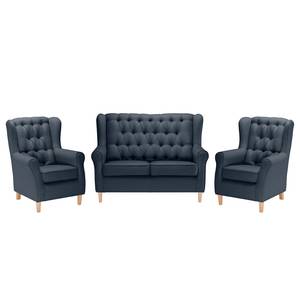 Bankstellen Luro 2-1-1 (2-zitsbank, fauteuil, fauteuil) - structuurstof - Geweven stof Inas: Donkerblauw