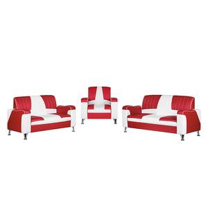 Set di divani imbottiti Nixa modulo a 3, 2 e 1 sedute - Similpelle Rosso/Bianco