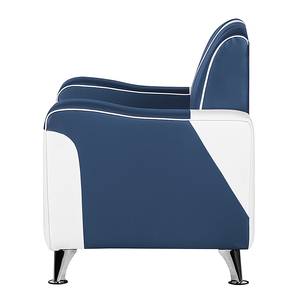 Bankstellen Torquay (3-zitsbank, 2-zitsbank en fauteuil) - wit kunstleer/donkerblauw