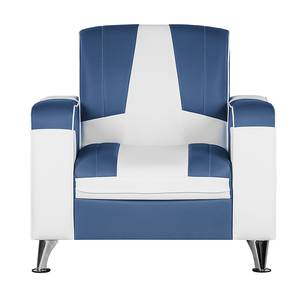 Bankstellen Torquay (3-zitsbank, 2-zitsbank en fauteuil) - wit kunstleer/donkerblauw