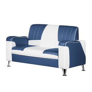 Bankstellen Torquay (3-zitsbank, 2-zitsbank en fauteuil) - wit kunstleer/donkerblauw