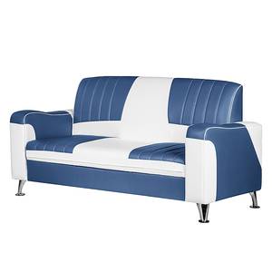 Set di divani imbottiti Nixa modulo a 3, 2 e 1 sedute - Similpelle Bianco/Blu scuro