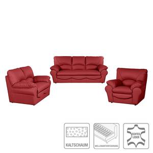 Meubelset Torsby (3-zitsbank, 2-zitsbank en fauteuil) - rood echt leer