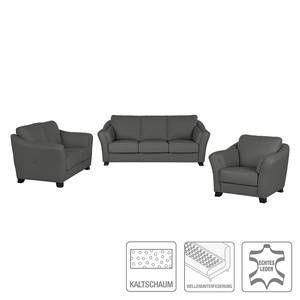 Bankenset Toucy (3-zitsbank, 2-zitsbank en fauteuil) - antracietkleurig leer