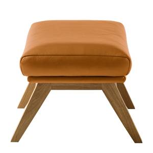 Pouf repose-pieds Hepburn I Cuir véritable - Chêne - Cuir véritable Neka Cognac - Cuir véritable Neka : Cognac - Chêne foncé