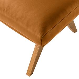 Hocker HEPBURN mit Holzfüßen Echtleder Neka: Cognac - Eiche Dunkel