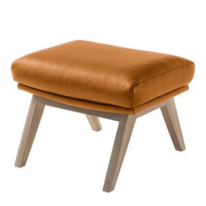 Pouf repose-pieds Hepburn I Cuir véritable - Cuir véritable Neka : Cognac - Chêne clair