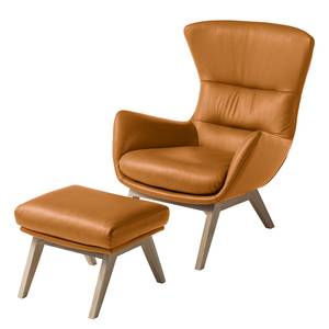 Fauteuil Hepburn I echt leer - Echt leer Neka: Cognackleurig - Lichte eikenhouten