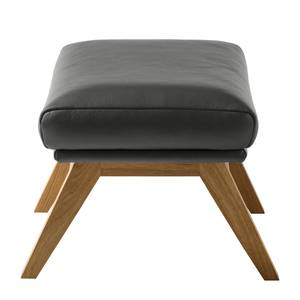 Hocker HEPBURN met houten pootjes echt leer - Echt leer Neka: Grijs - Donkere eikenhout