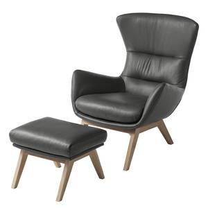 Fauteuil Hepburn I echt leer - Echt leer Neka: Grijs - Lichte eikenhouten