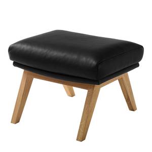 Pouf repose-pieds Hepburn I Cuir véritable - Chêne - Cuir véritable Neka Noir - Cuir véritable Neka : Noir - Chêne foncé