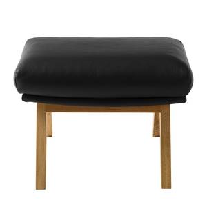 Pouf repose-pieds Hepburn I Cuir véritable - Chêne - Cuir véritable Neka Noir - Cuir véritable Neka : Noir - Chêne foncé