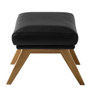 Pouf repose-pieds Hepburn I Cuir véritable - Cuir véritable Neka : Noir - Chêne foncé