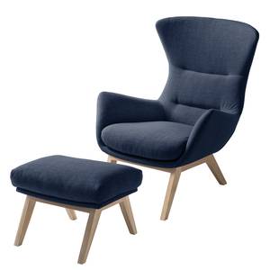 Fauteuil HEPBURN met houten pootjes geweven stof - Geweven stof Milan: Lichtblauw - Lichte eikenhouten