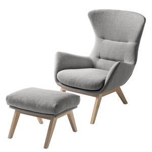 Hocker HEPBURN met houten pootjes geweven stof - Geweven stof Milan: Lichtgrijs - Lichte eikenhouten