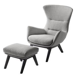 Fauteuil HEPBURN met houten pootjes geweven stof - Geweven stof Milan: Lichtgrijs - Zwart