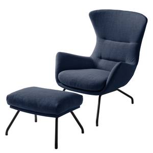 Fauteuil Hepburn II Tissu - Tissu Milan : Bleu foncé - Noir