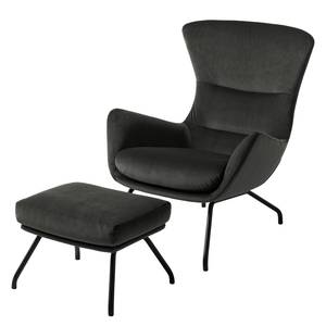 Fauteuil Hepburn II Velours - Velours Shyla: Vert de gris - Noir