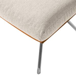 Polsterhocker Hepburn II geweven stof/echt leer - Beige/Cognackleurig - Chroomkleurig glanzend