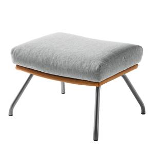 Pouf repose-pieds Hepburn II Tissu / Cuir véritable - Chrome mat - Gris clair / Cognac - Gris clair / Cognac - Chrome mat