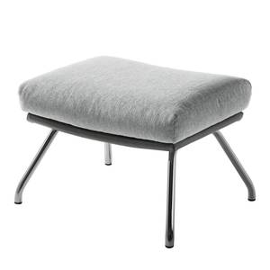 Pouf repose-pieds Hepburn II Tissu / Cuir véritable - Gris clair / Gris - Chrome brillant