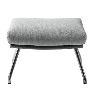 Pouf repose-pieds Hepburn II Tissu / Cuir véritable - Chrome - Gris clair / Gris - Gris clair / Gris - Chrome brillant